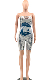Euramerican Fashion Cultivate One's Morality Printing Chest Warp Jumpsuits OEP6278