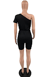 Summer Pure Color High Waist One Shoulder Loose Casual Jumpsuits TD8041 