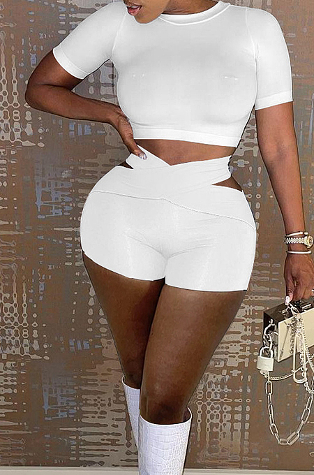 Fashion Casual Stretch Short Sleeve Shorts Sports Two-Piece YYF8223