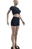 Fashion Pure Color Pocket Bandage Casual Shorts Sets AMN8013