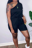 Summer Pure Color High Waist One Shoulder Loose Casual Jumpsuits TD8041 
