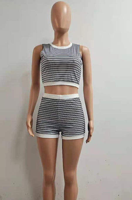 Trendy Women Screw Thread Printing Multi Casual Shorts Sets AMN8011