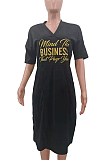 Casual Loose V Neck Letter Printing T Shirt Dress Have Pocket TK6182