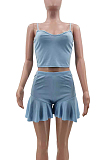 Casual Sexy Pure Color Sling Vest Flounce Shorts Two-Piece TK6181