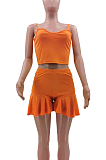 Casual Sexy Pure Color Sling Vest Flounce Shorts Two-Piece TK6181