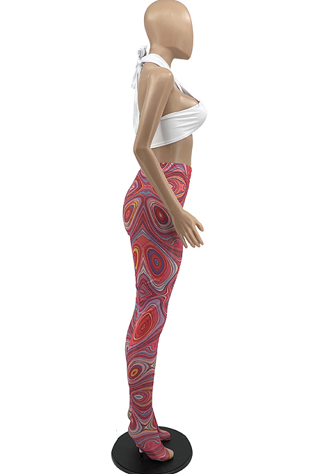 Euramerican Sexy Net Yarn Stretch Print Long Pants YYF8227