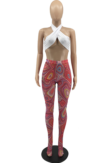 Euramerican Sexy Net Yarn Stretch Print Long Pants YYF8227