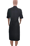 Casual Loose V Neck Letter Printing T Shirt Dress Have Pocket TK6182