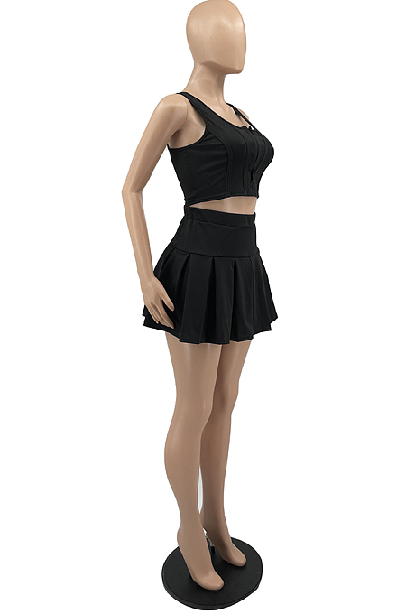 Euramerican Casual Pure Color Cultivate One's Morality Vest Pleated Sets YYF8226