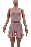 Casual Sexy Pure Color Sling Vest Flounce Shorts Two-Piece TK6181