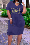 Casual Loose V Neck Letter Printing T Shirt Dress Have Pocket TK6182