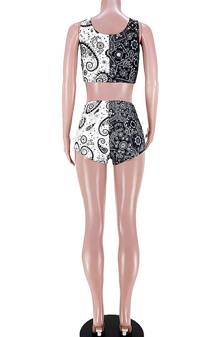 Trendy Sport Vest Contrast Color Printing Shorts Sleeveless Two-Pieces GL6376