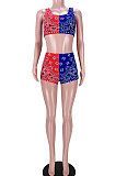 Trendy Sport Vest Contrast Color Printing Shorts Sleeveless Two-Pieces GL6376