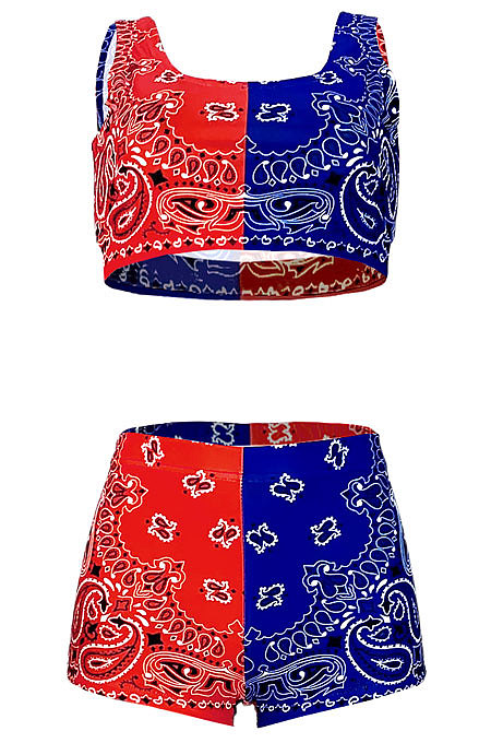 Trendy Sport Vest Contrast Color Printing Shorts Sleeveless Two-Pieces GL6376