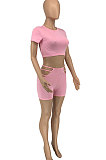 Trendy Casual Sexy Pure Color Short Sleeve Shorts Sets GLS7028