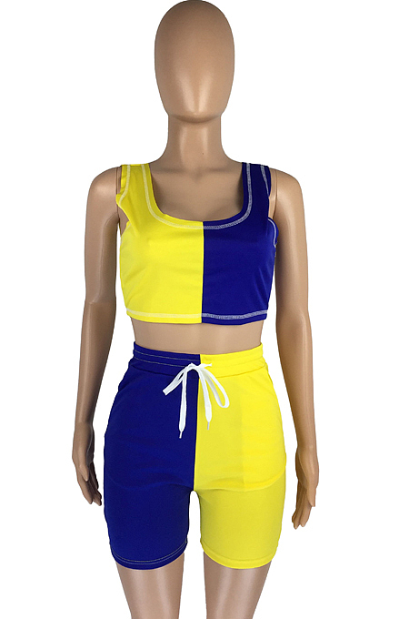 Contrast Color Spliced Casual Sports Sets Have Pocket LMM8252