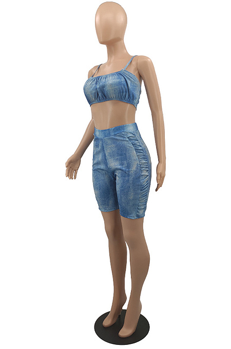 Summer Sexy Roffel Copy Cowboy Sling Chest Warp Shorts Two-Piece QL6035