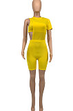 Casual Pure Color Screw Thread Net Yarn Shorts Sets GLS7022