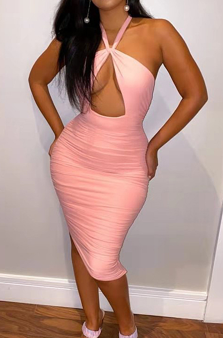 Sexy Summer Hang A Neck Hollow Out Package Buttocks Dress LJJ6065
