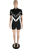 Summer Fashion Leoparp Print Spliced Short Sleeve Casual Jumpsuits LSN7105