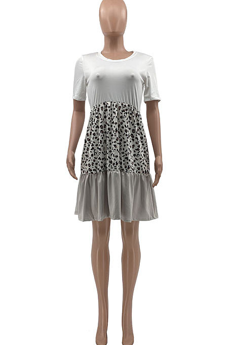 Multi Spliced Leopard Set Head Mini Dress KXL814