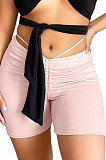 Sexy Pure Color Shirred Detail Ruffle Bandage Casual Shorts GL6377