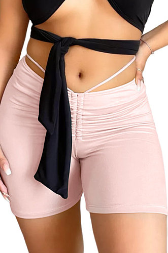 Sexy Pure Color Shirred Detail Ruffle Bandage Casual Shorts GL6377