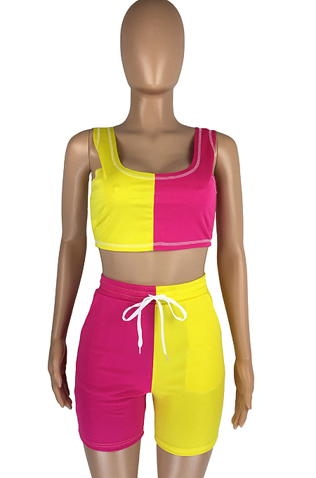 Contrast Color Spliced Casual Sports Sets Have Pocket LMM8252