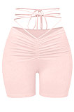 Sexy Pure Color Shirred Detail Ruffle Bandage Casual Shorts GL6377