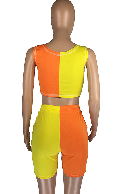 Contrast Color Spliced Casual Sports Sets Have Pocket LMM8252