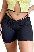 Sexy Pure Color Shirred Detail Ruffle Bandage Casual Shorts GL6377