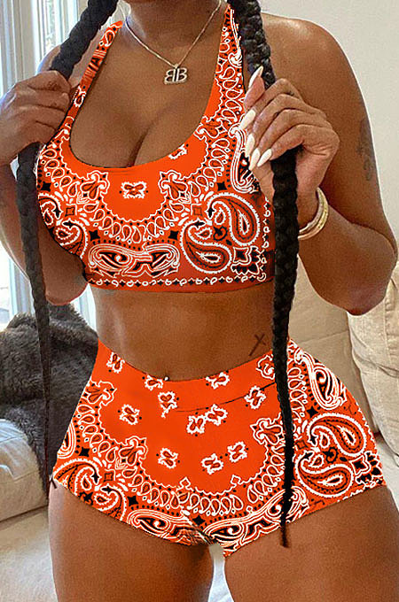 Trendy Sport Vest Contrast Color Printing Shorts Sleeveless Two-Pieces GL6376
