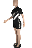 Summer Fashion Leoparp Print Spliced Short Sleeve Casual Jumpsuits LSN7105