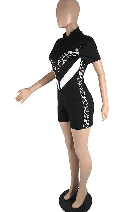 Summer Fashion Leoparp Print Spliced Short Sleeve Casual Jumpsuits LSN7105