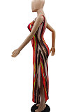 Sexy High Waist Condole Belt Temperament Printing Side Open Fork Long Dress GB8008