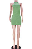 Flannel Sexy Halter Neck Bandage Backless Mini Dress GL6381