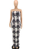 Trendy Sexy Printing Chest Wrap Long Dress GB8002