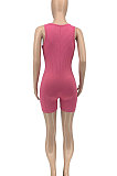 Screw Thread Pure Color V Neck Romper Shorts GLS8114