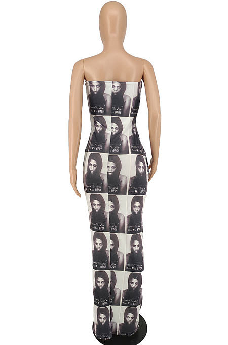 Trendy Sexy Printing Chest Wrap Long Dress GB8002