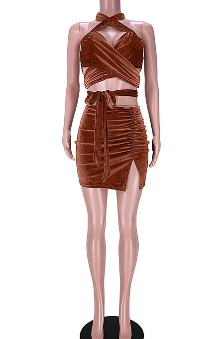 Sexy Bandage Split Ruffle Skirts Sets GL6380