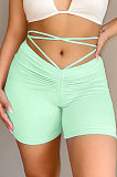 Sexy Pure Color Shirred Detail Ruffle Bandage Casual Shorts GL6377