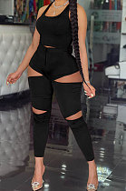 Pure Color Fashion Sport Hollow Out Zipper Vest Long Pants Sets GL6387