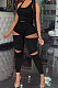 Pure Color Fashion Sport Hollow Out Zipper Vest Long Pants Sets GL6387