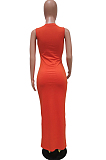 Fashion Summer Pure Color Hole Furnt Flower Sleeveless Dress BBN173