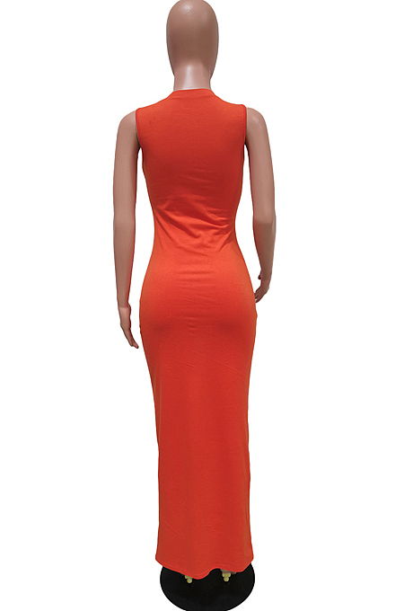 Fashion Summer Pure Color Hole Furnt Flower Sleeveless Dress BBN173