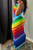 Fshion Raindow Tie Dye Casual Sleeveless Vest Dress WT9130