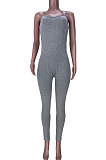 Euramerican Trendy Women Sexy Condole Belt Pure Color Bodycon Jumpsuits MDF5212