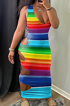 Fshion Raindow Tie Dye Casual Sleeveless Vest Dress WT9130