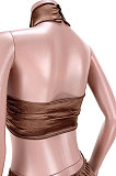Halter Neck Net Yarn Spliced Cross Ruffle Reflective Skirt Sets GL6378