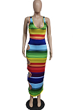 Fshion Raindow Tie Dye Casual Sleeveless Vest Dress WT9130